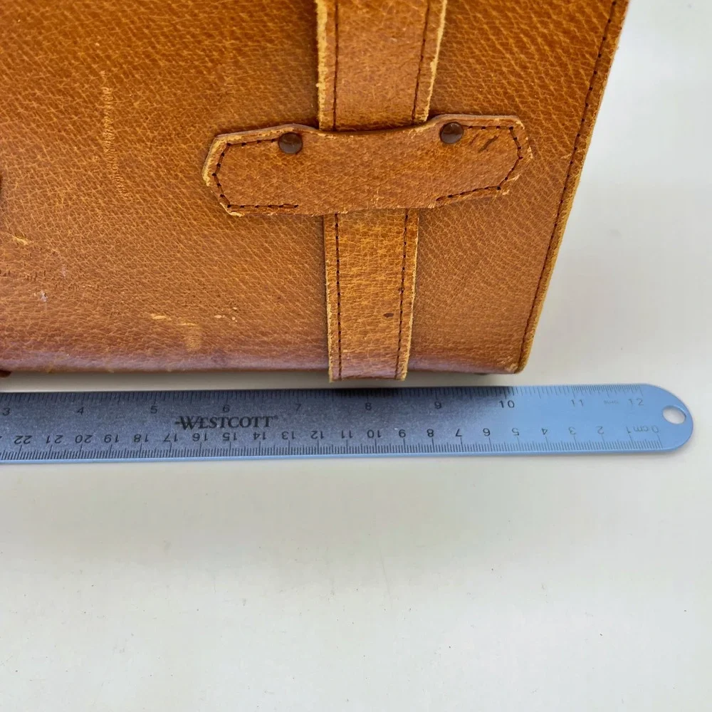 Vintage Camera Bag Brown Leather Train Luggage Small Travel Bag Gold Tone‎ Lock